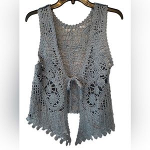 Vintage | Crochet Vest Blue/Gray (Size XS)